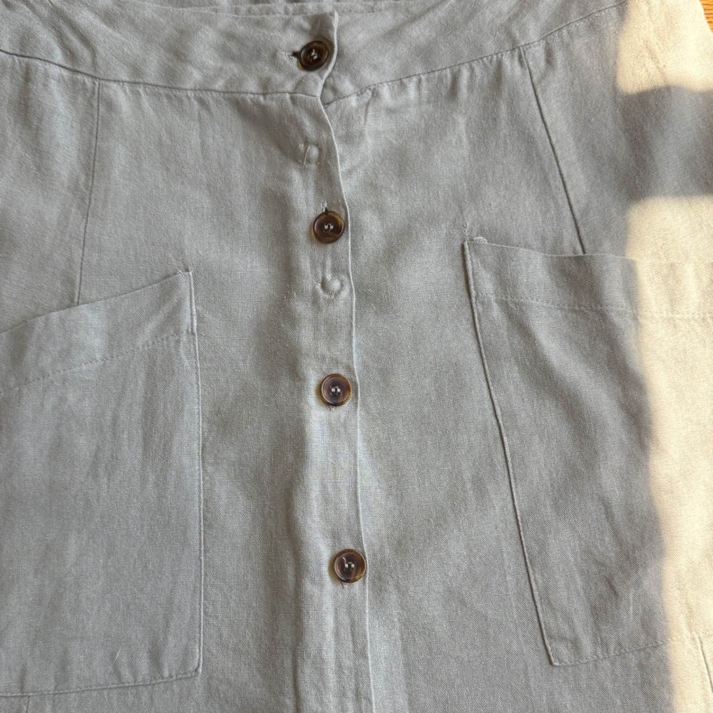 Linen Blend Soft Sage Green A-Line‎ Midi Skirt Button Front Pockets XL - Picture 9 of 10